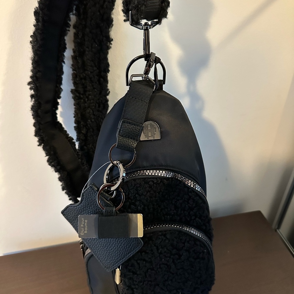 House of Harlow Sherpa sling bag with Keychain, lipstick holder, card holder